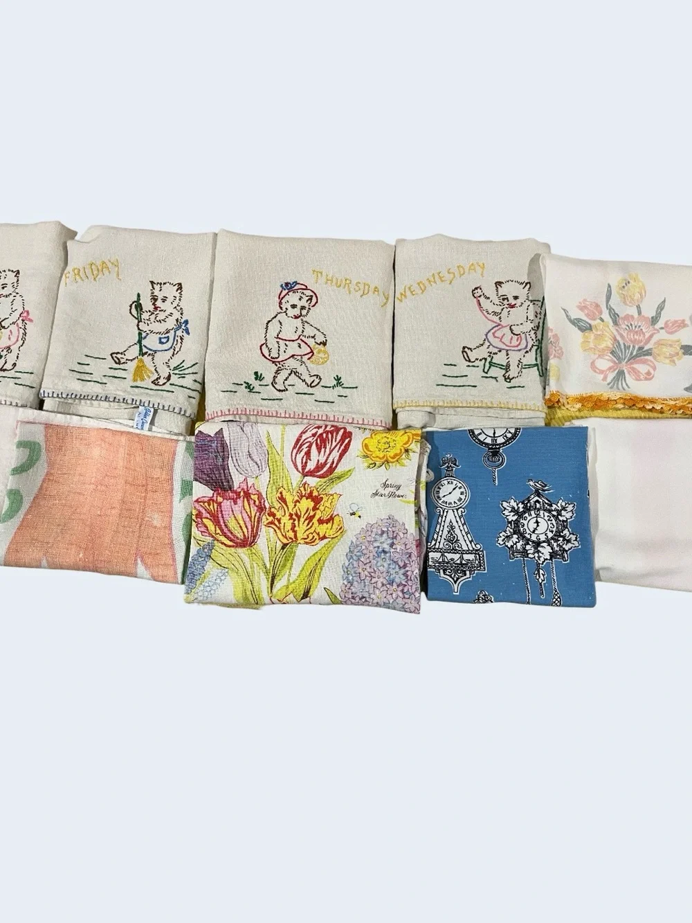 12 Vintage Linen Tea Towels 1940s-70s